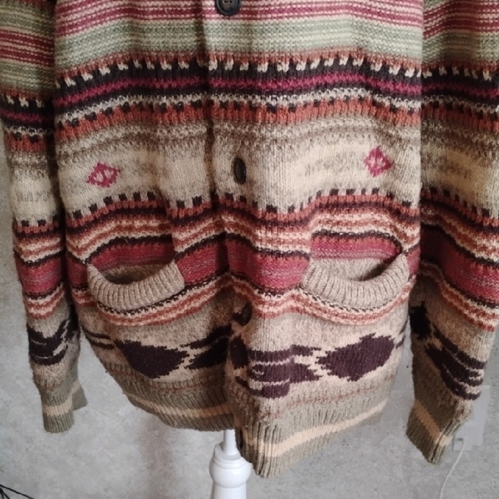 American Eagle Wool Blended Cardigan Sweater,Aztec/ Cozy, Size XXL - Picture 4 of 10